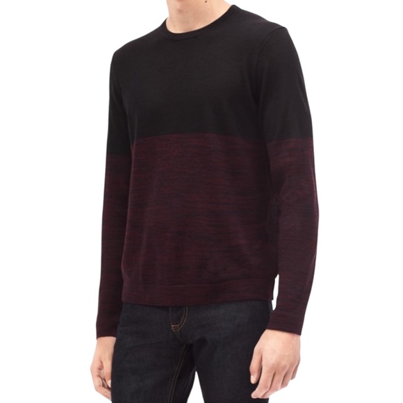 Calvin Klein Men XL Sweater Merino Wool European Yarn Black Red Crewneck NWT $90 - Picture 1 of 12